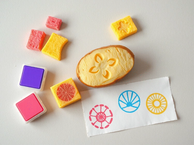 Making Homemade Stamps from Potatoes and Sponges