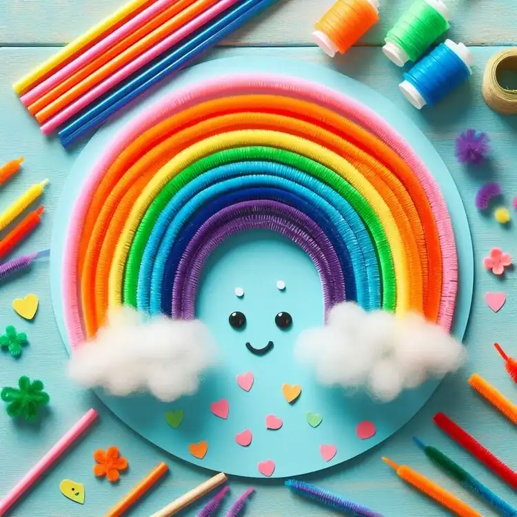 Crafting a pipe cleaner rainbow