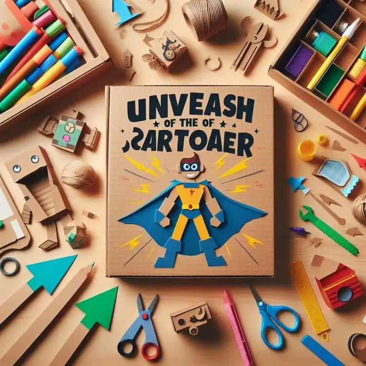 Children engaging in cardboard craft activities, building and creating