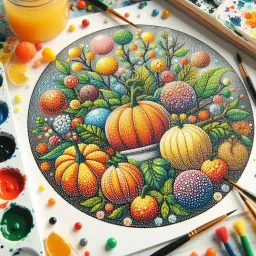 Colorful pointillism painting for kids, a fun and engaging art technique for young artists, featuring small dots of paint in various colors blended together to create a vibrant image.